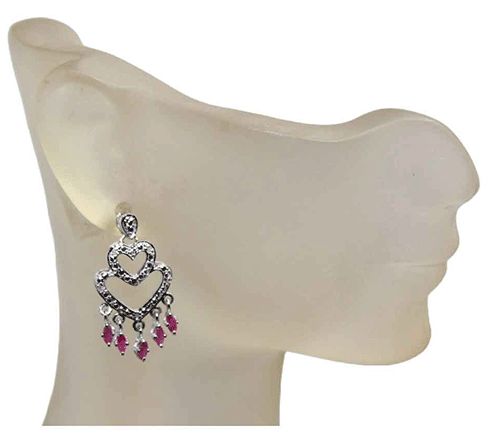 Ruby & White Diamond Sterling Silver Earrings