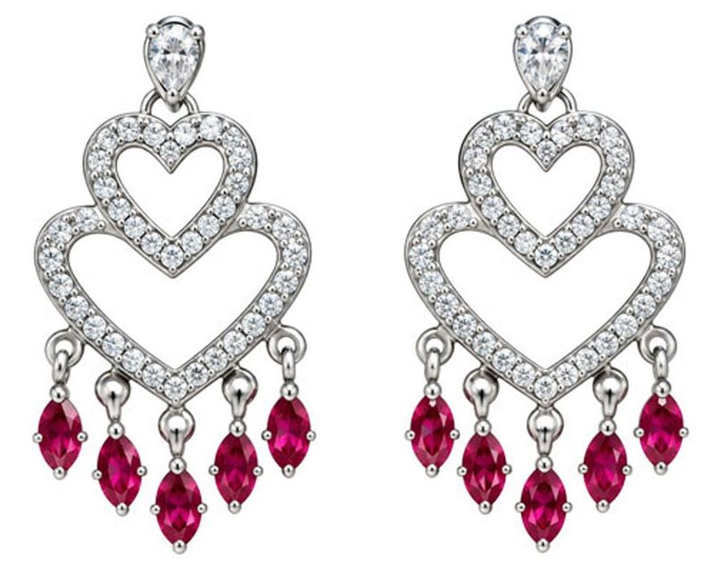 Ruby & White Diamond Sterling Silver Earrings