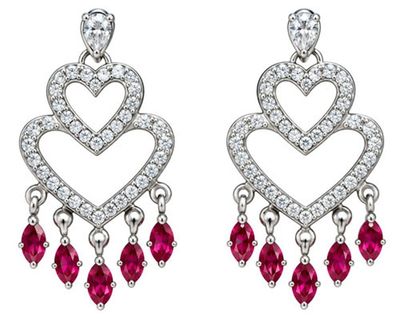 Ruby & White Diamond Sterling Silver Earrings
