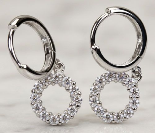 Double-Ring Cubic Zirconia Sterling Silver Earrings Double-Ring Cubic Zirconia Sterling Silver Earrings