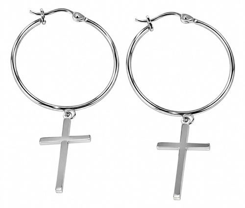 Sterling Silver Cross Hoop Earrings Sterling Silver Cross Hoop Earrings