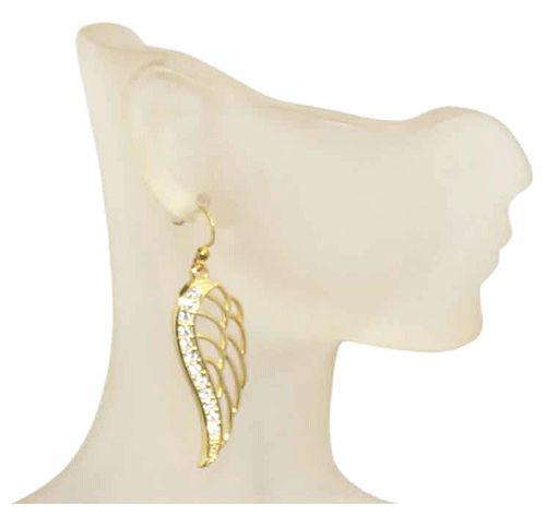 Sparkling Gold Plated Leaf Angel Wing Earrings