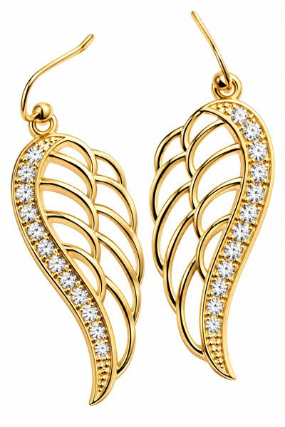 Sparkling Gold Plated Leaf Angel Wing Earrings