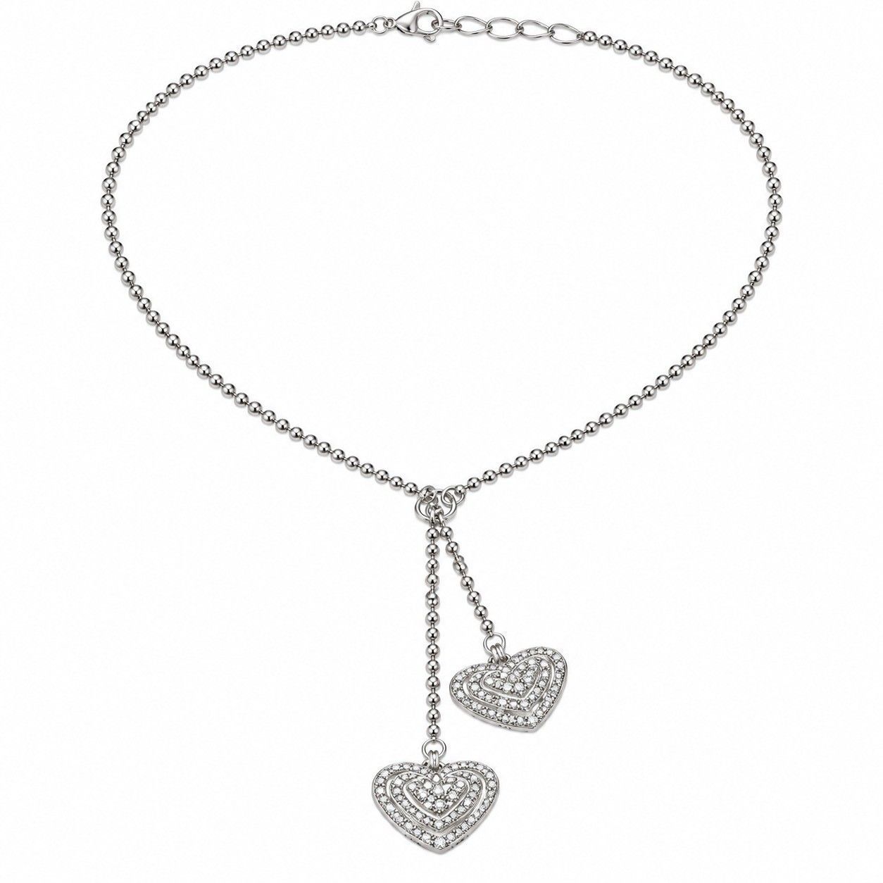 Graduated Heart Pendant Ball Chain Necklace