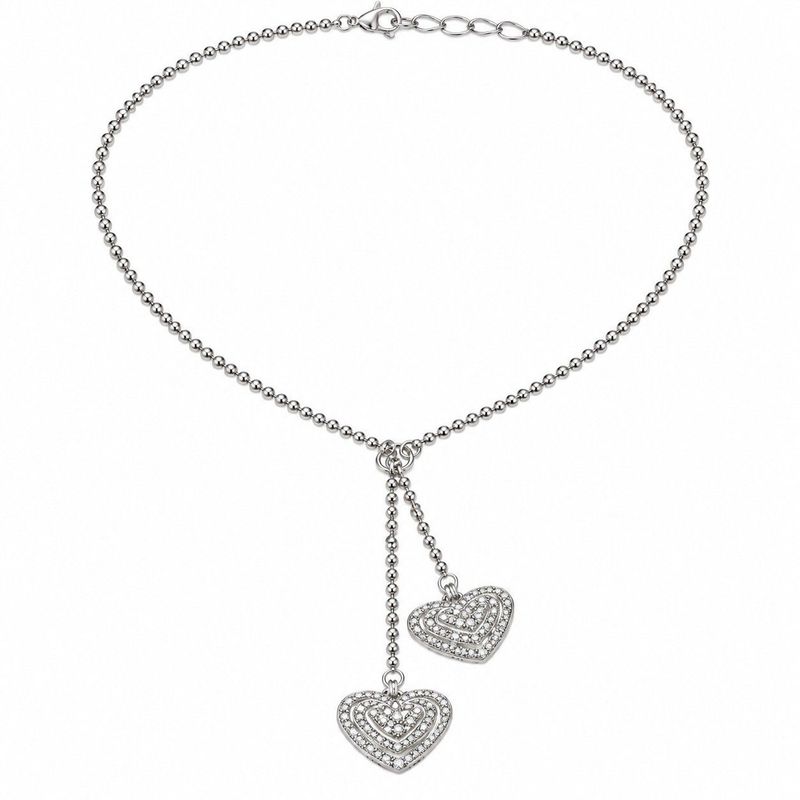 Graduated Heart Pendant Ball Chain Necklace