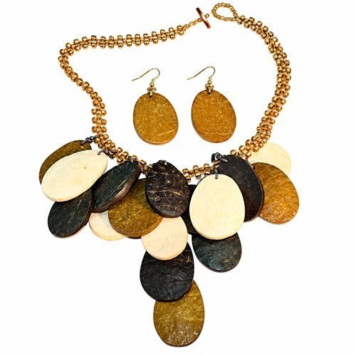 Layered Natural Disc Necklace & Earring Set Layered Natural Disc Necklace & Earring Set