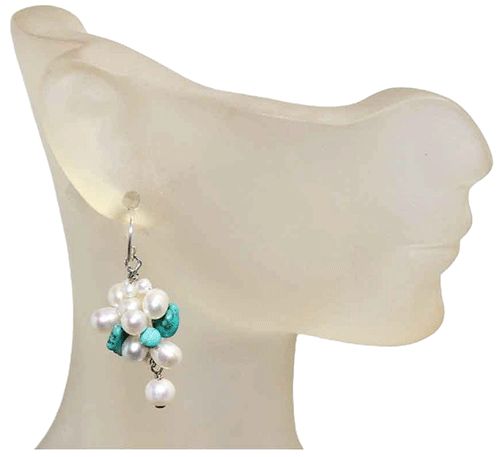 Freshwater Pearl & Reconstructed Turquoise Cluster Earrings