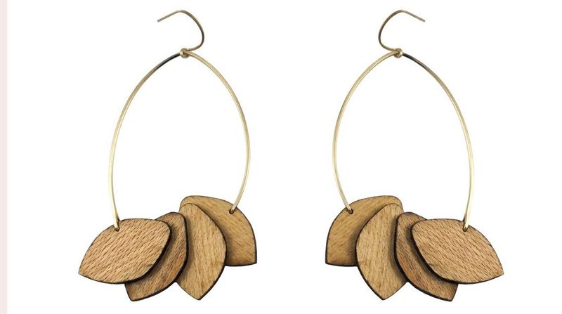 Wooden Fan Hoop Earrings