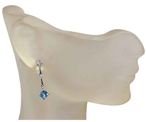 Swiss Blue Topaz & White Topaz Drop Earrings