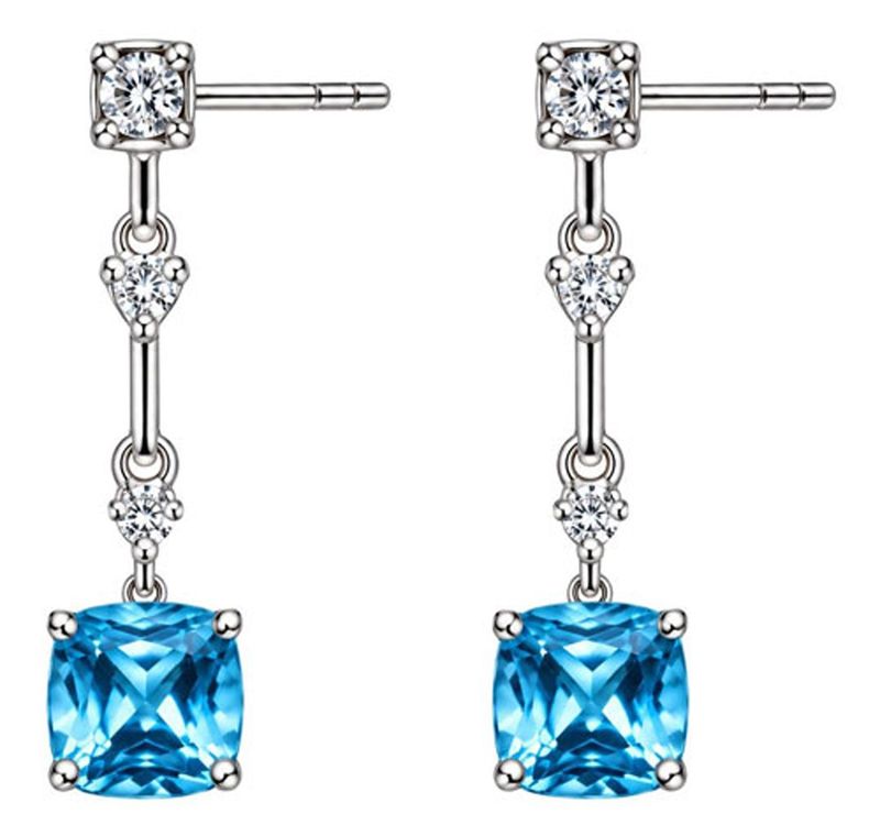 Swiss Blue Topaz & White Topaz Drop Earrings