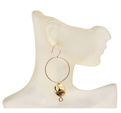 Gold Hoop & Sculpted Bead Earrings