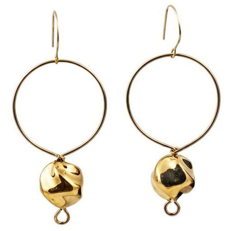 Gold Hoop & Sculpted Bead Earrings