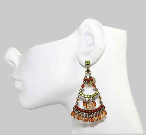 Sparkling Crystal & Beaded Chandelier Earrings – Brown Multi-Color Sparkling Crystal & Beaded Chandelier Earrings – Brown Multi-Color