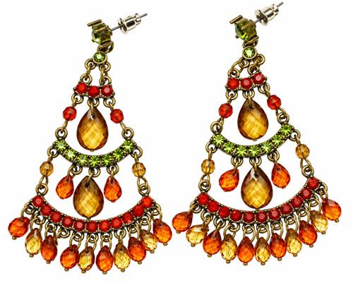 Sparkling Crystal & Beaded Chandelier Earrings – Brown Multi-Color Sparkling Crystal & Beaded Chandelier Earrings – Brown Multi-Color