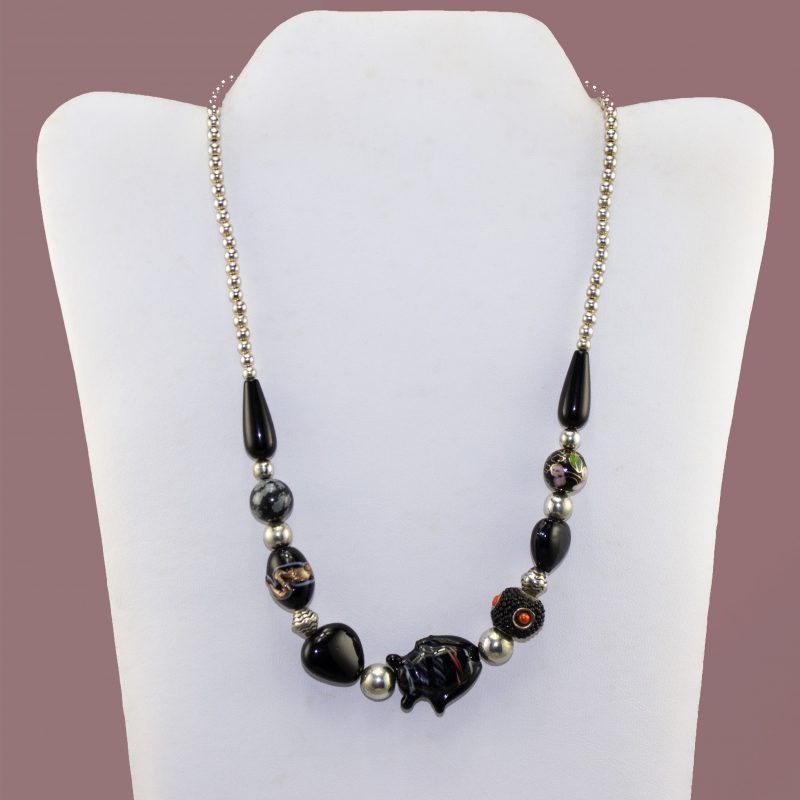 Glass Fish and Lucite Bead Necklace