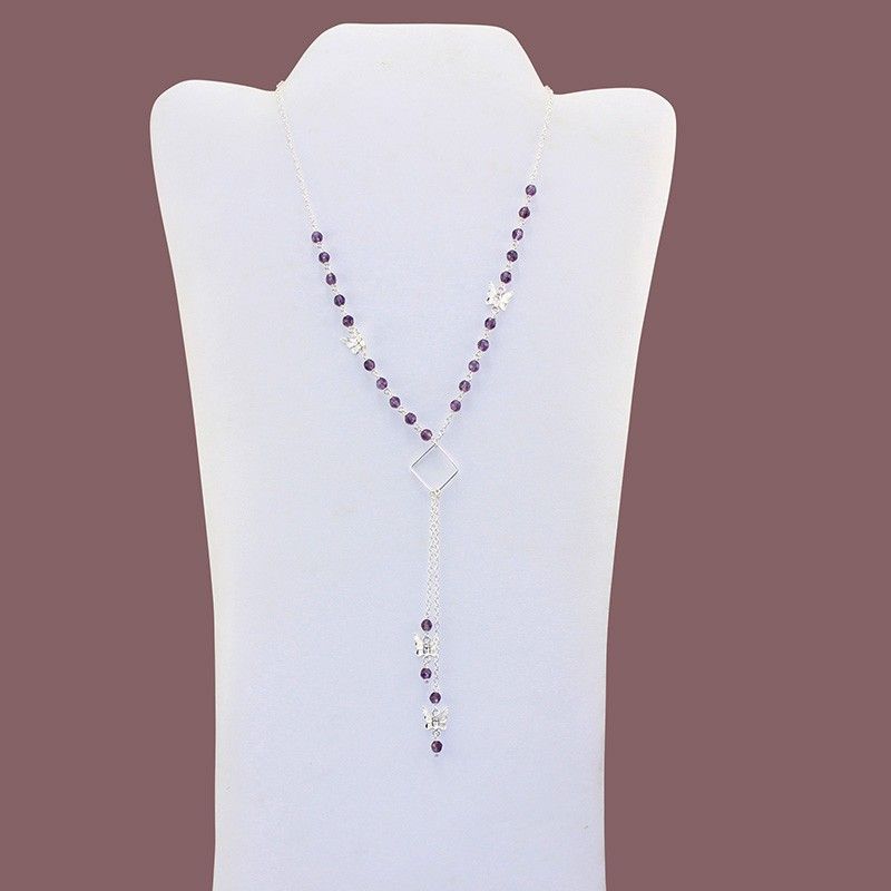Amethyst Waterfall Pendant Bead Necklace