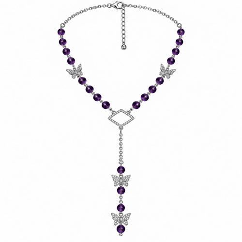 Amethyst Waterfall Pendant Bead Necklace