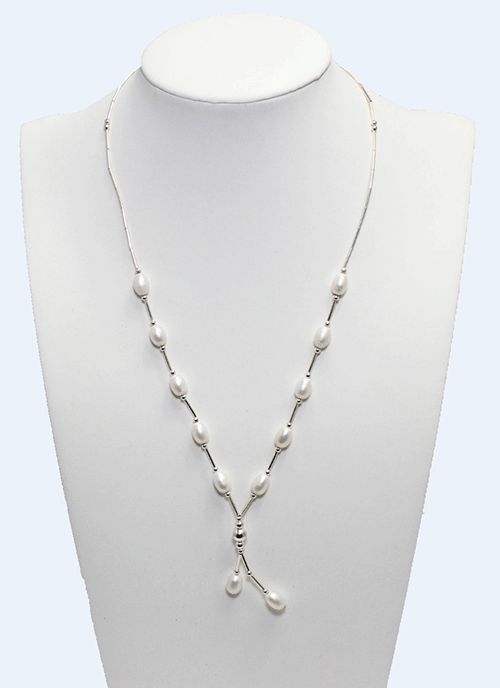 White Pearl Sterling Silver Station Necklace White Pearl Sterling Silver Station Necklace