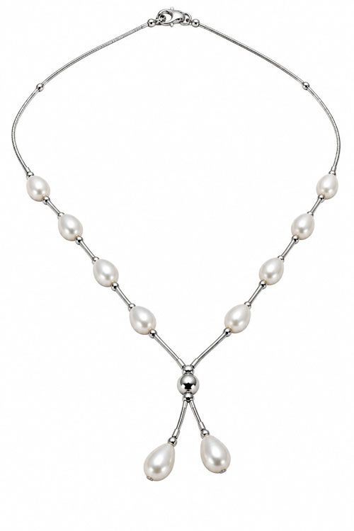 White Pearl Sterling Silver Station Necklace