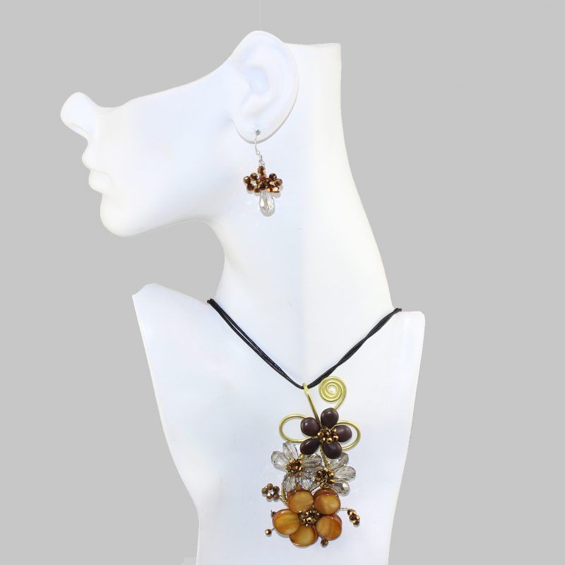Leather Floral Cluster Floral Jewelry Set