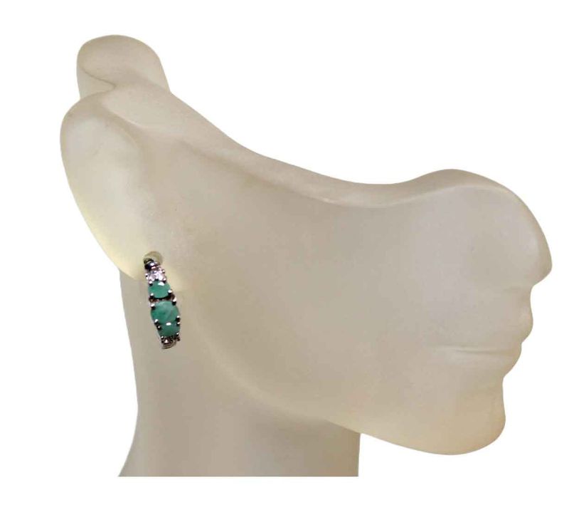 Emerald & White Topaz Sterling Silver Hoop Earrings