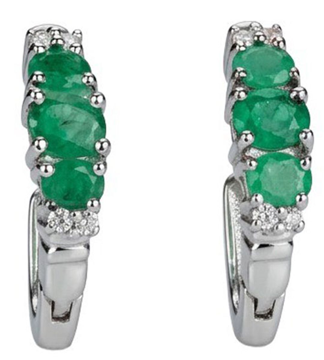 Emerald & White Topaz Sterling Silver Hoop Earrings