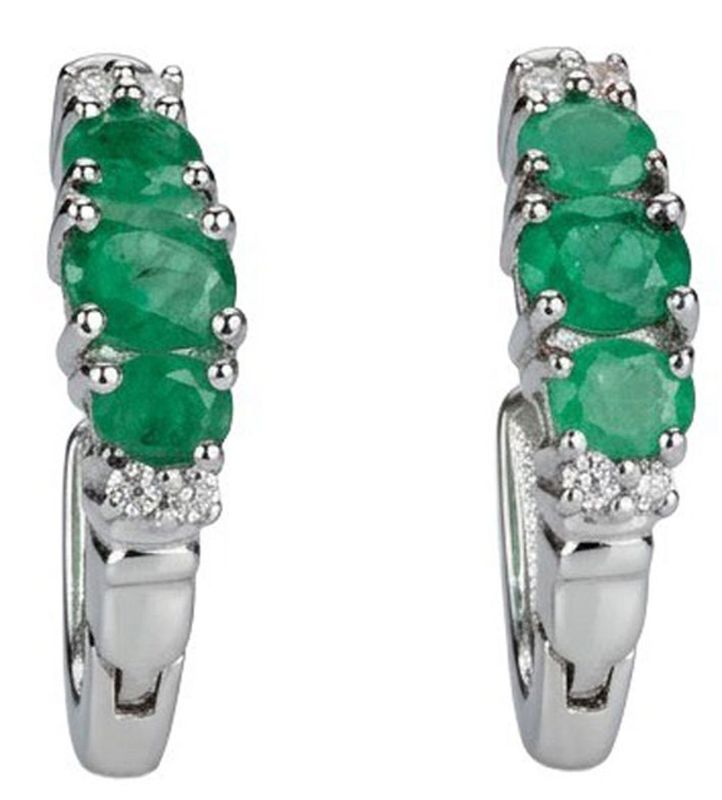 Emerald & White Topaz Sterling Silver Hoop Earrings