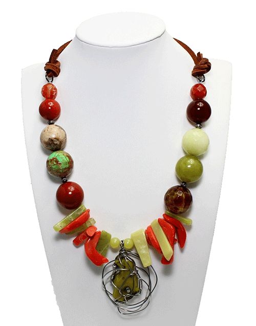 Exquisite Jasper & Agate Pendant Necklace