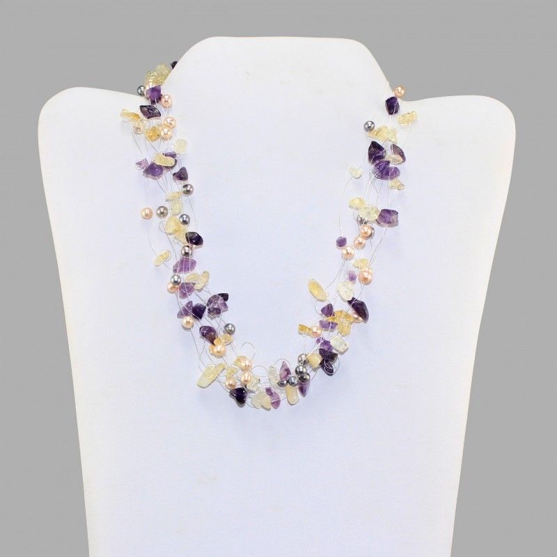 Multi-Gem & Cultured Pearl Floating Necklace Multi-Gem & Cultured Pearl Floating Necklace