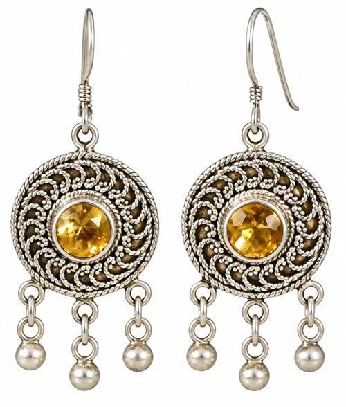 Sunburst Disc Sterling Silver Drop Earrings