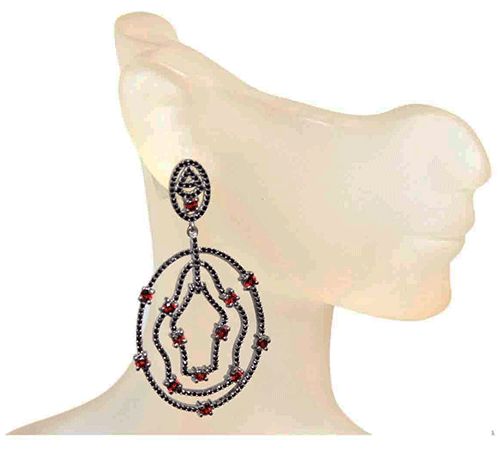 Genuine Garnet & Black Spinel Statement Earrings