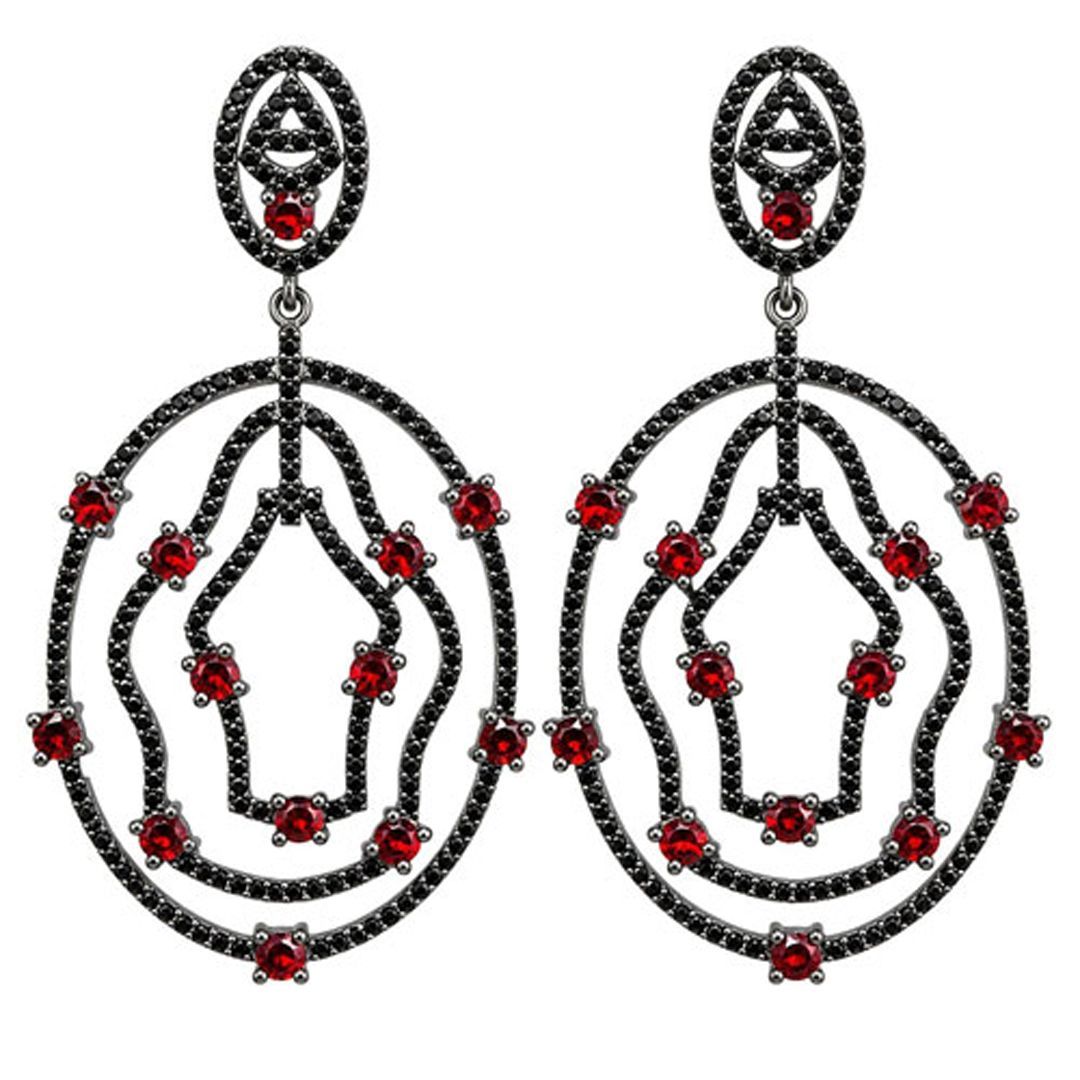 Genuine Garnet & Black Spinel Statement Earrings