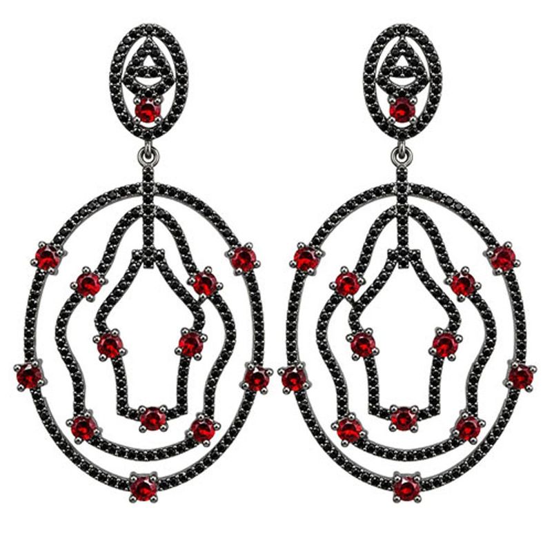 Genuine Garnet & Black Spinel Statement Earrings