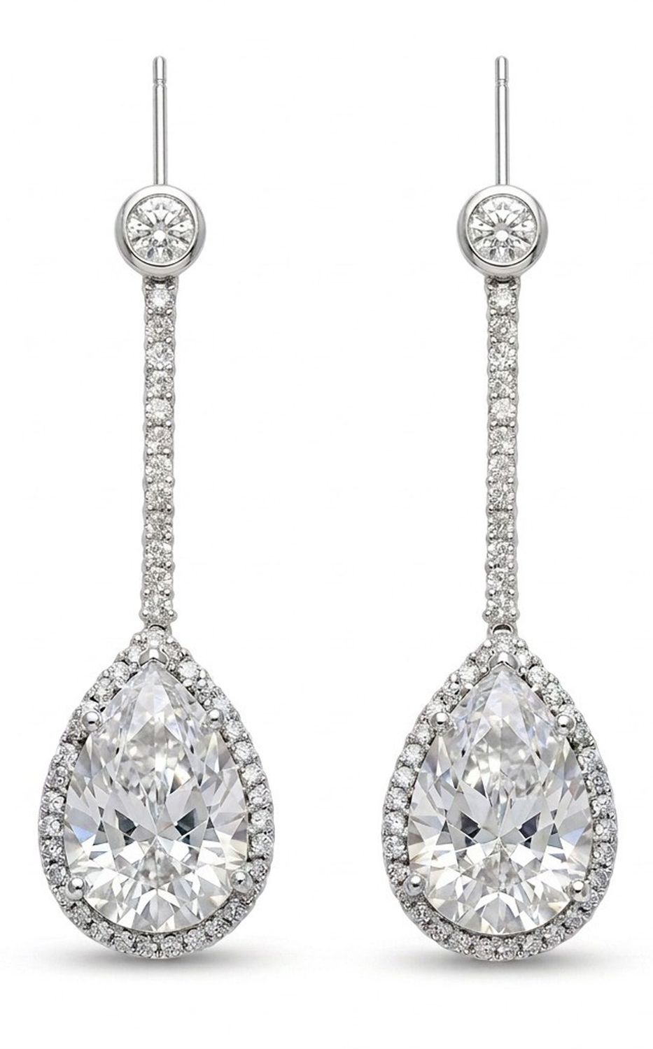 White Sapphire & Diamond Sterling Silver Drop Earrings