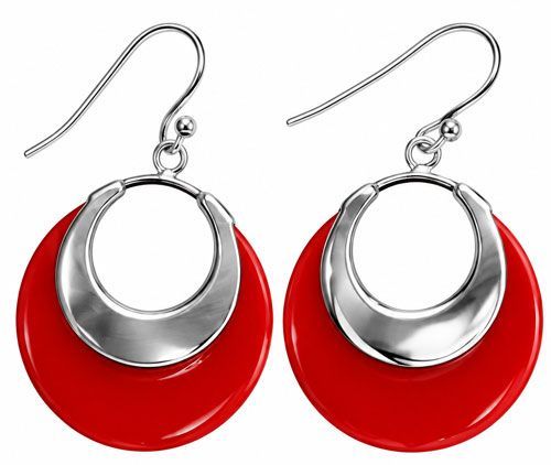 Red Lucite Moon Sterling Silver Earrings