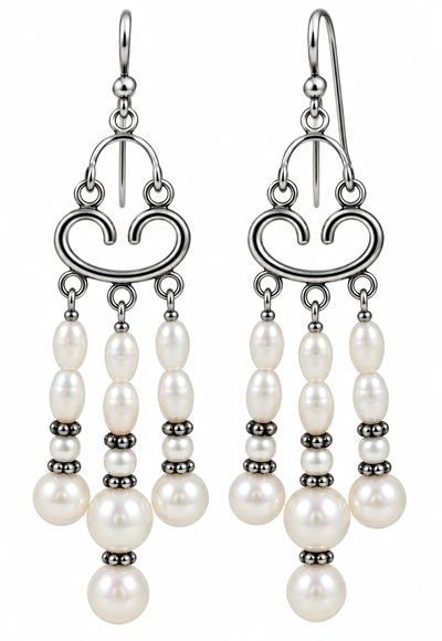 Triple Pearl Strand Sterling Silver Earrings Triple Pearl Strand Sterling Silver Earrings