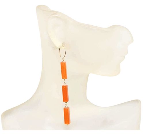Coral Beaded Gold Drop Earrings