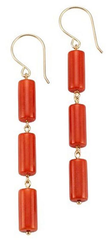 Coral Beaded Gold Drop Earrings