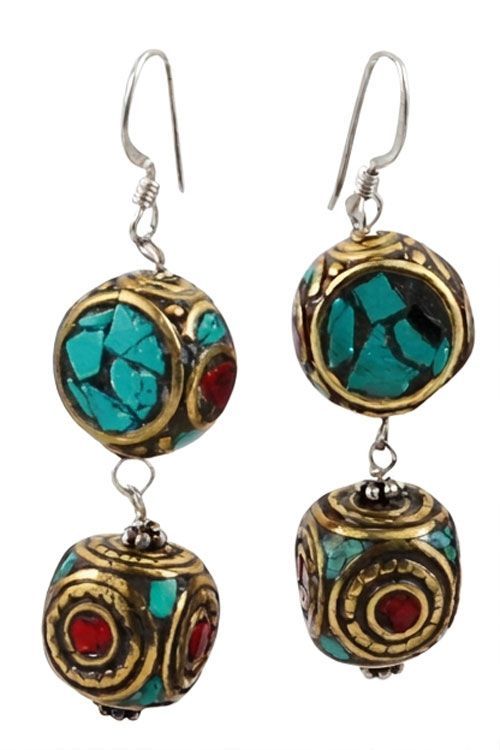 Brass Cube Sterling Silver Drop Earrings Brass Cube Sterling Silver Drop Earrings