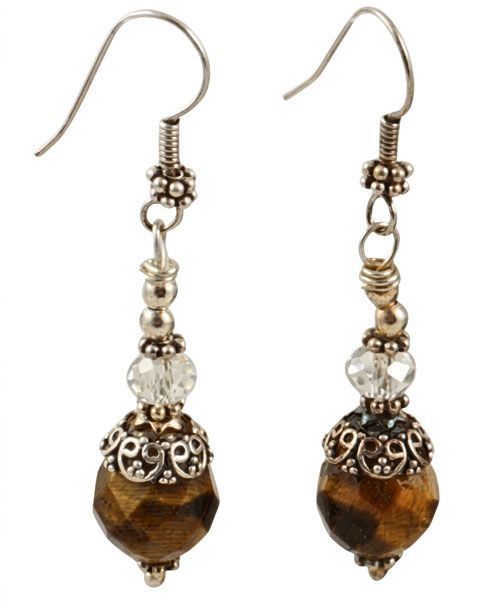 Tiger's Eye Crystal Sphere Earrings