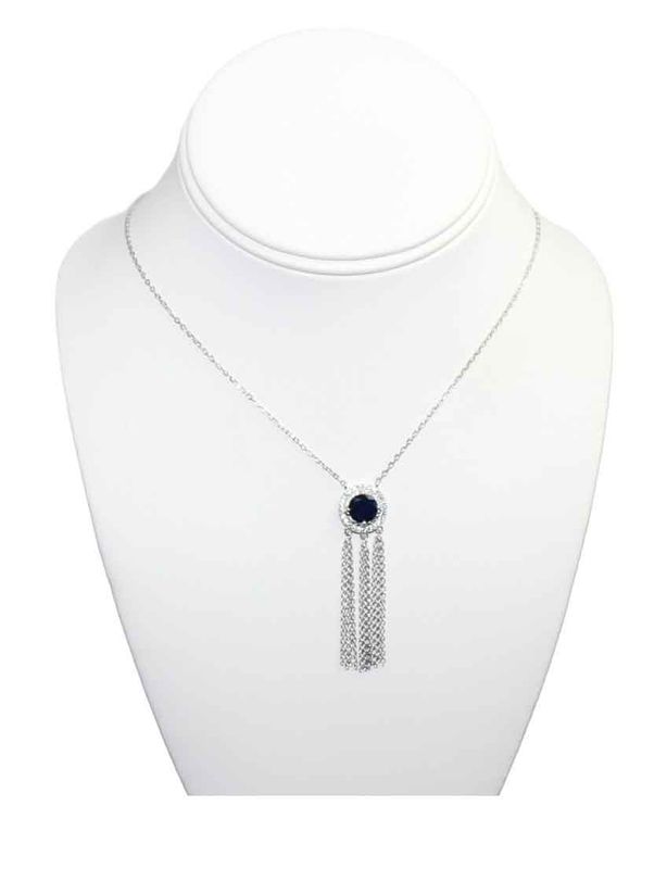 Blue Sapphire CZ Fringe Pendant Necklace