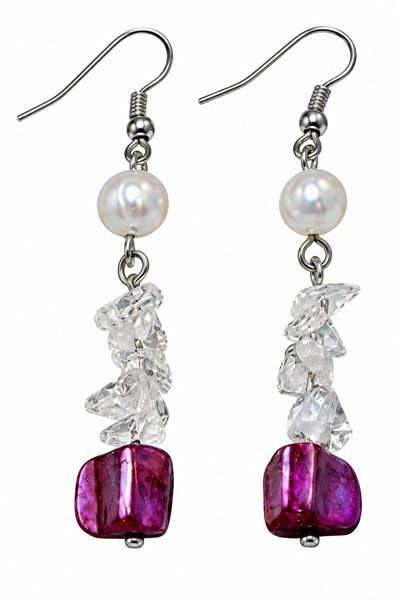 Elegant Pearl & Semi-Gemstone .925 Sterling Silver Earrings