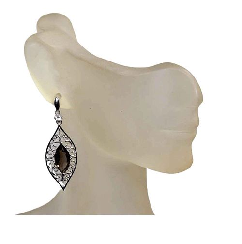 Smoky Quartz & White Topaz Filigree Earrings