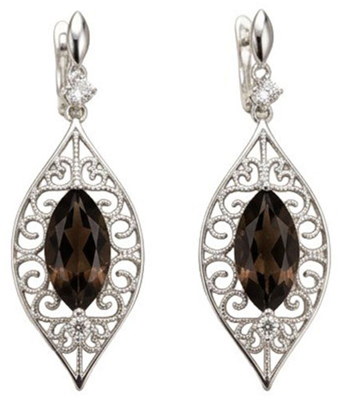 Smoky Quartz & White Topaz Filigree Earrings Smoky Quartz & White Topaz Filigree Earrings