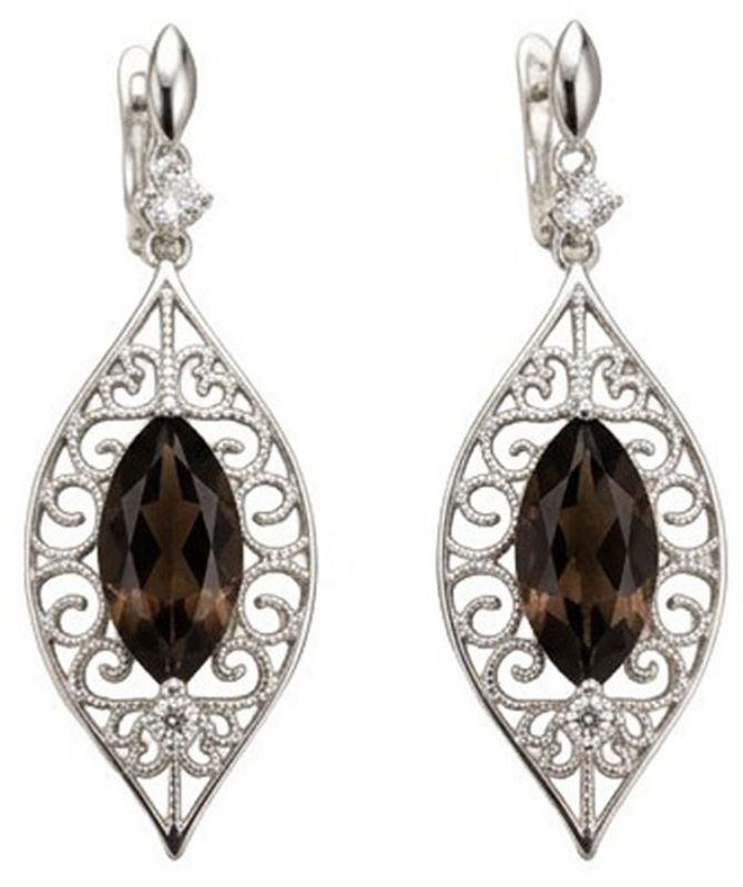 Smoky Quartz & White Topaz Filigree Earrings