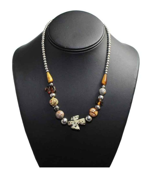 Glass Bead Cross Statement Necklace