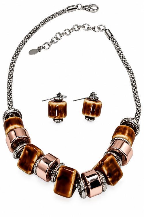 Contemporary Brown & Silver Jewelry Set Contemporary Brown & Silver Jewelry Set