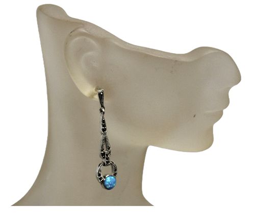 Opal Treasure Sterling Silver Marcasite Earrings Opal Treasure Sterling Silver Marcasite Earrings