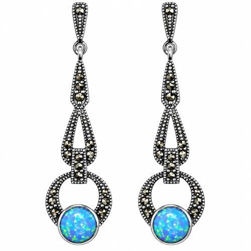 Opal Treasure Sterling Silver Marcasite Earrings