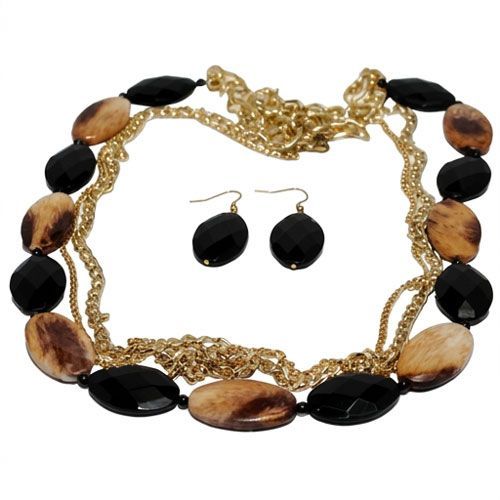 Layered Wood & Black Bead Jewelry Set Layered Wood & Black Bead Jewelry Set